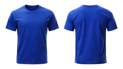 royal blue blank t shirt template from two sides isolated on transparent white background, clipping path