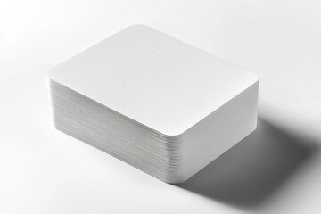 Stack of blank white cards on white background.