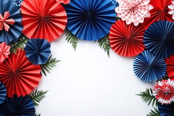 Patriotic Paper Fans in Red White and Blue for Independence Day Labor Day Memorial Day Celebration