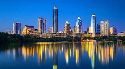 Fototapeta premium Business district buildings exterior showcasing modern architecture and urban landscape, symbolizing progress and innovation in city development