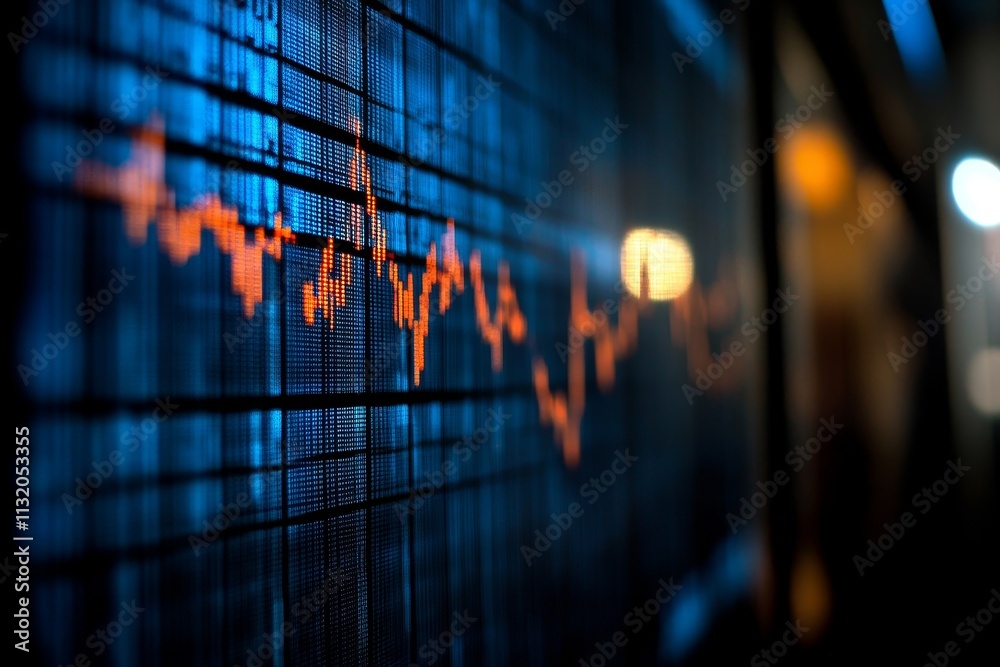 Aufkleber close-up of stock market data displayed on a screen, showing fluctuating orange lines against a blue