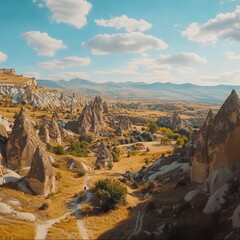 Cappadociaas fairy chimneys rising majestically from the valley floor.