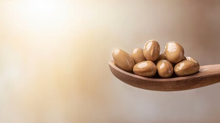 Natural Health Supplements in Wooden Spoon Dietary Pills Wellness