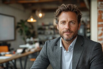 Obraz premium Professional Portrait of a Young Businessman in a Modern Office Setting Working Remotely