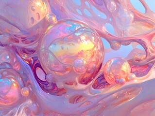 Ethereal Organic Inflation Surreal 3D Digital Painting of Fluid Morphing Shapes in Kawaii Color Palette