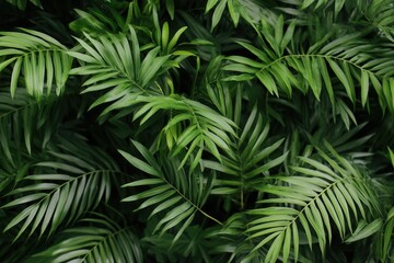 Fototapeta premium Lush green palm leaves creating a vibrant background.
