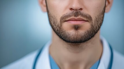 Fototapeta premium Close up Serious Male Doctor Face Beard Healthcare Professional