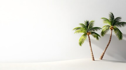 Obraz premium A clean white-style image of A minimalist design of a beach with palm trees. 