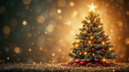 Obraz premium Festive Christmas Tree Silhouette with Magical Bokeh Light Background Holiday Illustration