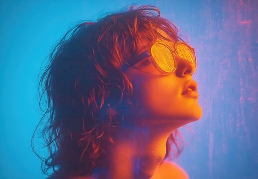 Retro Portrait with Warm Color Palette and Blurred Figure in 1980s VHS Aesthetic