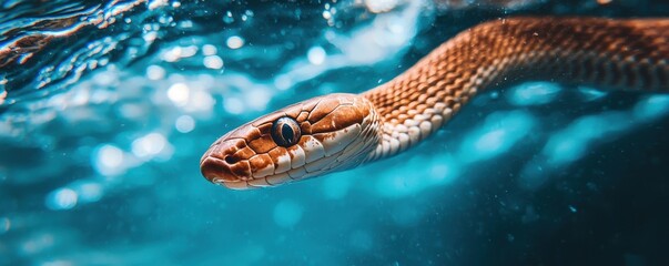 Fototapeta premium Underwater adventure captivating snake encounter in crystal clear waters nature documentary close-up view aquatic life