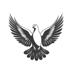 Obraz premium Monochrome illustration of a dove with wings spread wide.