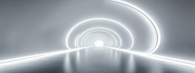 Fototapeta premium Futuristic Minimalistic Tunnel White Curves Ambient Light Serene Atmosphere Modern Architectural Photography