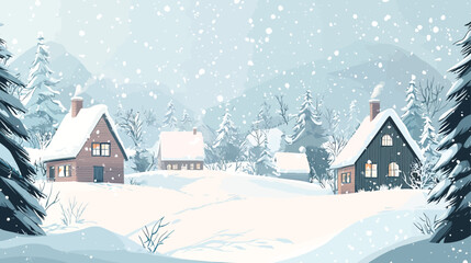 Fototapeta premium winter landscape with houses and trees