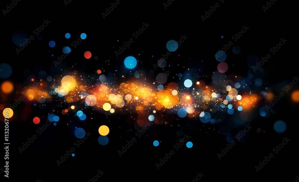Poster abstract glowing lights bokeh effect on black background.