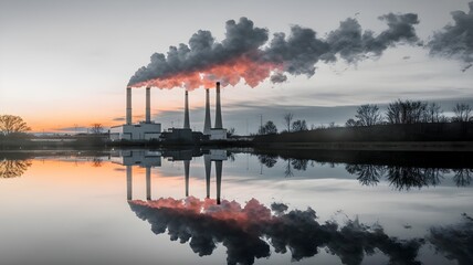 A major corporation producing significant pollution lacking in environmental responsibility. Concept Corporate Pollution, 
