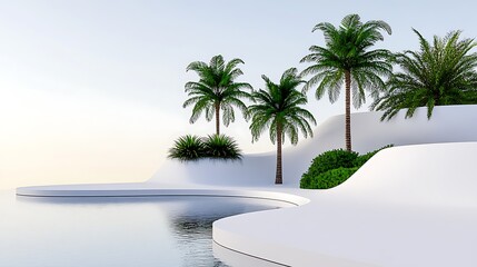 Fototapeta premium A clean white-style image of A minimalist design of a tropical island. 