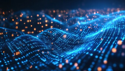 Abstract digital wave of binary code data.