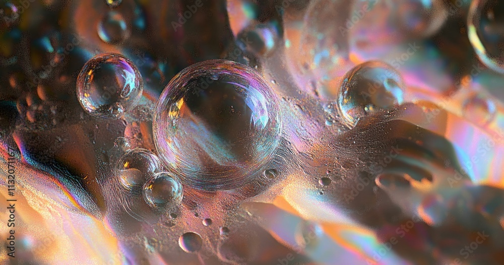 Poster Iridescent Fabric Texture with Silver Background and Rainbow Glimmering Highlights in Abstract Composition