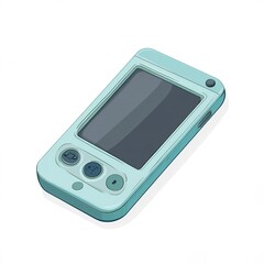a compact smartphone, lightweight and portable, retro vector illustration, pastel blue, isolated on white background 