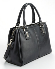 Naklejka premium Black Leather Handbag with Silver Accents, Perfect for Business Meetings, Everyday Fashion, Evening Outfits, and Professional Women's Accessories