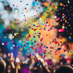 Rainbow Confetti Cannon Burst at Festive Celebration, Party Confetti Explosion, New Year's day, New Year's Eve 