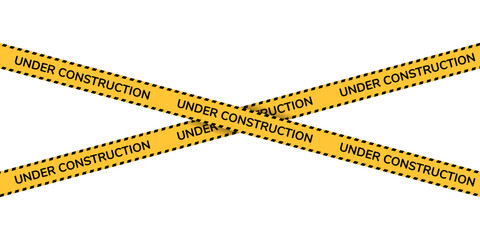 Under construction tape warning banner image with transparent background, sign for road, construction site and website vector illustration