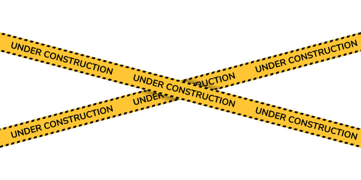 Under construction tape warning banner image with transparent background, sign for road, construction site and website vector illustration