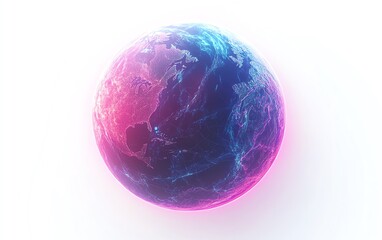 Fototapeta premium Digital Earth with glowing network lines, symbolizing global communication and technology, isolated on white background, sleek and futuristic design, vibrant neon lights