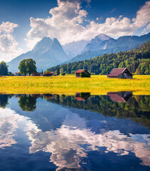 Sunny summer view of Garmisch-Partenkirchen mountain ski resort
