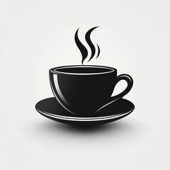 Obraz premium Hot coffee in a black cup and saucer.