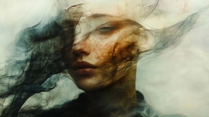 Obraz premium Surreal layered portrait with flowing textures over translucent features
