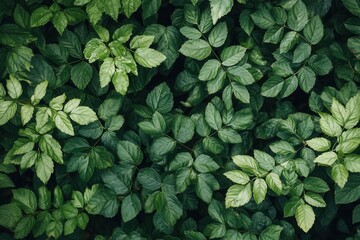Fototapeta premium A dense arrangement of various green leaves.