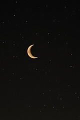 Naklejka premium Night sky with a crescent moon and scattered stars, adding a mystical atmosphere