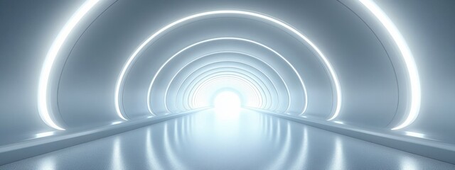 Fototapeta premium Futuristic White Tunnel Minimalistic Design Abstract Space Technology Digital Art Render