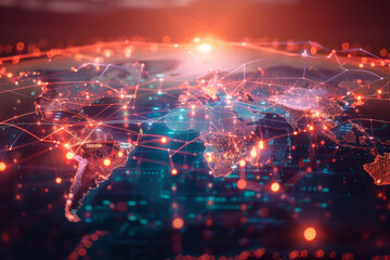 Fototapeta premium Map connecting worldwide data cloud computing tech concept abstract global transfer