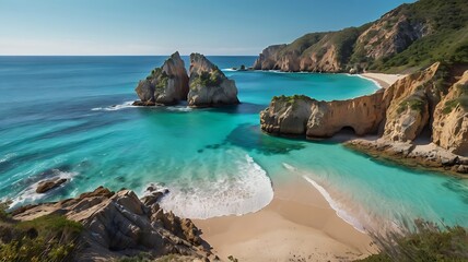 Secluded Cove Turquoise Waters Sandy Beach Rock Formations