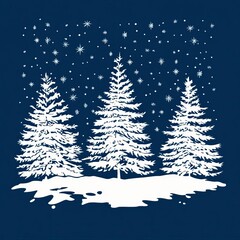 Fototapeta premium Vector Scene of Snowy Pines Against a Dark, Starry Sky Snowfall Against Dark Skies, Winter season, Happy New Year, Happy Christmas 
