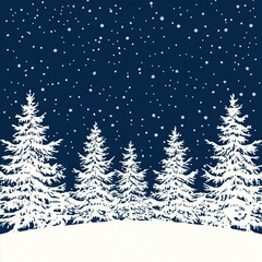 Obraz premium Vector Scene of Snowy Pines Against a Dark, Starry Sky Snowfall Against Dark Skies, Winter season, Happy New Year, Happy Christmas 