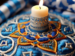 Photo hannukkah candle emboidery macro photoshoot