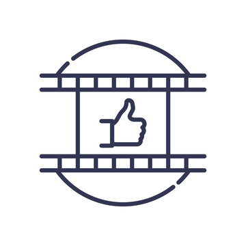 recommend clip art: Thumbs up icon in film reel symbolizes approval and quality assurance.