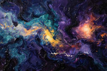 Fototapeta premium Abstract Cosmic Nebula Painting Swirling Colors