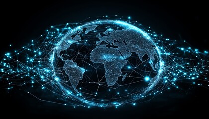 Obraz premium Representation of a digital globe with glowing connections and data streams, symbolizing technological advancement and global connectivity