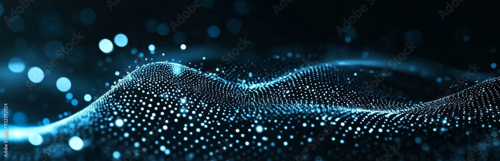 Poster abstract blue wave particle background.