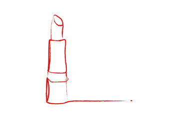 Vector element for design, lipstick one line, hand drawn, grunge texture, red  on white background. Print, logo, beauty salon, female, girlish, accessory, beauty, fashion, makeup, lips, love, passion
