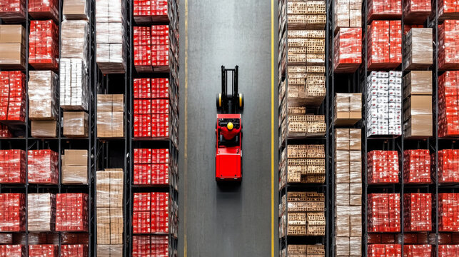 forklift in the large warehouse