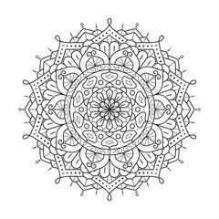 Symmetrical Simple Black And White Decorative Mandala Line Art Featuring Intricate and Complex Floral Patterns