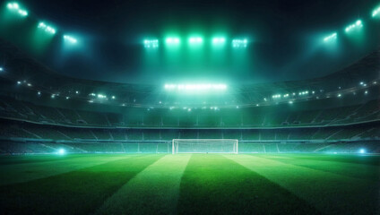 Obraz premium Green Soccer Field Under the Glow of Spotlights
