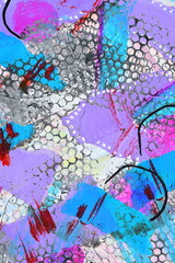Naklejka premium Abstract creative art collage, chaotic strokes, blots, spots and lines of paint on paper, modern print pattern background