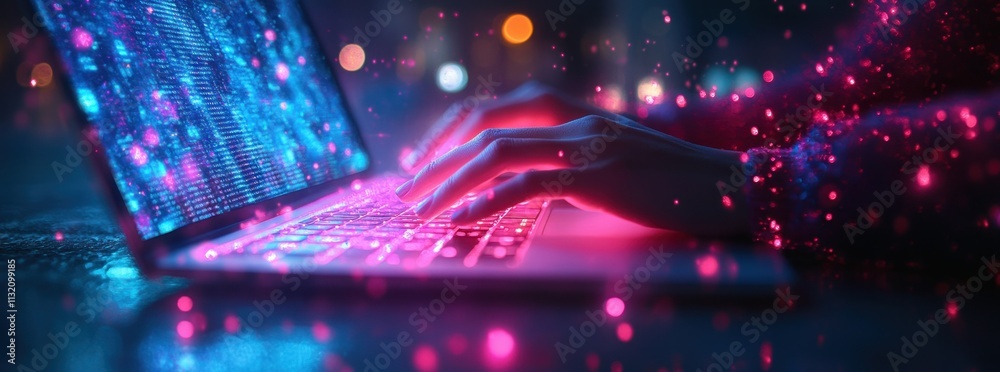 Poster digital technology internet connection data marketing iot cyberpunk city laptop innovation